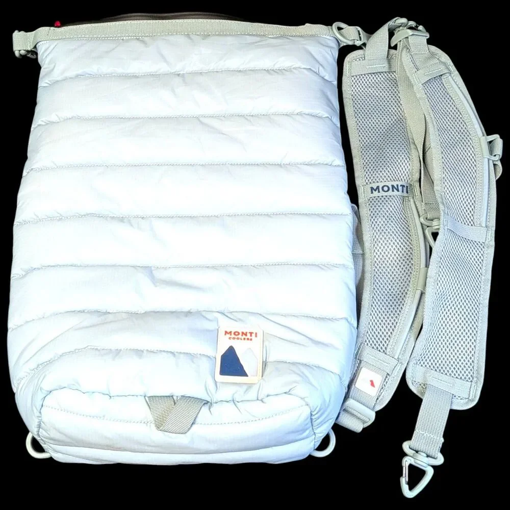 Monti Coolers Puffer Backpack Insulated Cooler Bag Light Blue Grey Quilted